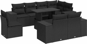 vidaXL 9 részes fekete polyrattan kerti ülőgarnitúra párnákkal