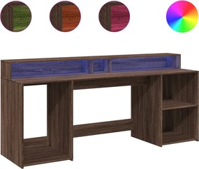 vidaXL barna tölgy színű szerelt fa íróasztal LED-ekkel 200x55x91 cm