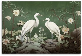 Gario Vászonkép Fehér daruk és növények Méret: 120 x 80 cm