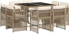 vidaXL 9 részes bézs polyrattan kerti étkezőgarnitúra párnákkal