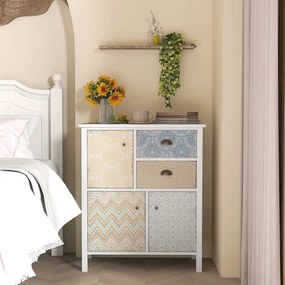 HOMCOM Tálalószekrény, shabby chic fiókos komód, 2 fiók, 3 szekrényrekesz, fenyőfa, fehér