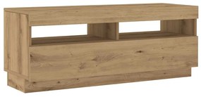 kézműves tölgy szerelt fa TV-szekrény LED-ekkel 100x35x40 cm
