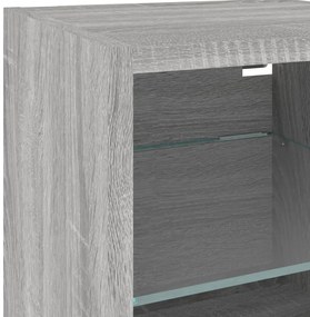 8 darab szürke sonoma színű szerelt fa fali TV-bútor LED-del