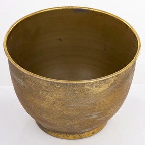 Antique óarany kerek koptatott fém virágtartó kaspó 15x21x21cm