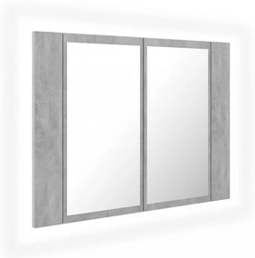 betonszürke akril LED-es tükrös fürdőszobaszekrény 60x12x45 cm