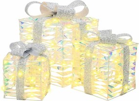 vidaXL Ajándékdoboz 60 LED-del 3 pcs Meleg fehér 20 x 20 x 20 cm PET