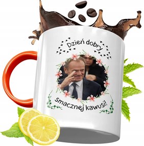 Donald Tusk Narancssárga Bögre Ajándék, fényképes nyomattal