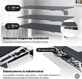 Elektromos, állítható magasságú, ergonomikus, fehér-antracit íróasztal,1400x700 mm: ARIA