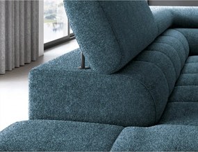 Kék buklé kinyitható-tárolóhelyes sarokkanapé (bal oldali-L alakú) Ferucce – ELTAP