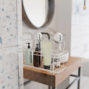 Ezüstszínű öntapadós fém fürdőszobai polc Bestlock Bath – Compactor