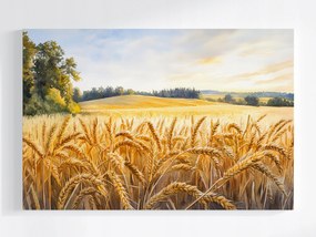 Vászonkép Canvas Kilátás Tájkép Falu Mező Gabona Kalászok 60x40
