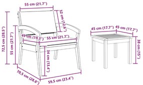 3 darabos bistro szett párnákkal, szilárd akácfából készült