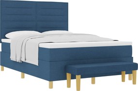 vidaXL Boxrugós ágy matracmal fejtámlával Kék 140 x 190 cm szövet