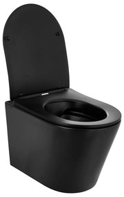 Gamma Mut, falra akasztható wc csésze 48x37 cm Perem nélküli, lassan eső ülőfelülettel, fekete matt, GMA-MUT201-BK