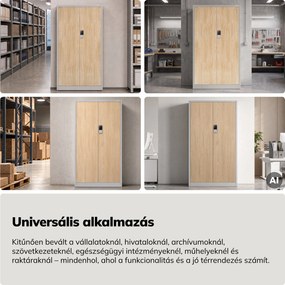 Fém irodai szekrény kódzárral, szürke, sonoma tölgy, 900x1850x400 mm: DANIEL Eco Design