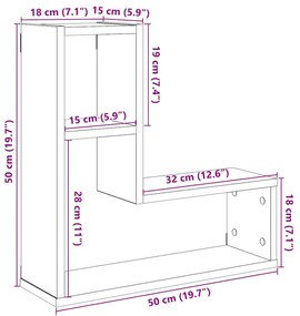 2 db kézműves tölgyszínű szerelt fa fali kockapolc 50x15x50 cm