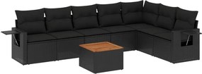 vidaXL 8 részes fekete polyrattan kerti ülőgarnitúra párnákkal