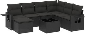vidaXL 8 részes fekete polyrattan kerti ülőgarnitúra párnákkal