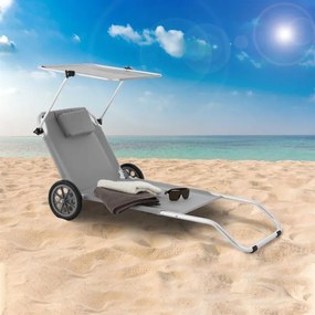 DIVERO Összecsukható napozóágy napellenzővel kerekes szürke