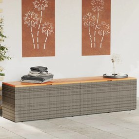 Szürke polyrattan és akácfa kerti tárolóláda 220 x 50 x 54 cm