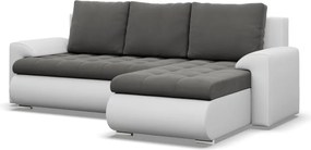 Tokio sarokkanapé, 2 ágyneműtartóval, bársony + műbőr, jobboldali, szürke - fehér