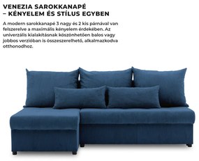 Venezia sarokkanapé, kordbársony, univerzális oldal, hab töltet, kék