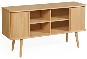 Natúr színű alacsony komód tolóajtóval, tölgyfa dekorral 138x75 cm Rove – Woodman