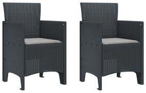 vidaXL Kerti Szék párnával 2 pcs Antracit 53 x 49 x 85 cm Polipropilén