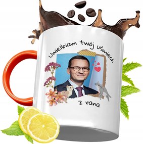 Narancssárga Bögre Mateusz Morawiecki Ajándék fényképes nyomtatással