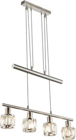 Globo 54356-4Z Függeszték nikkel matt, króm, üveg-kristály áttetsző, állítható magasság,LxWxH:600x92x1600, Foglalat típusa:4xE14 40W 230V