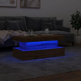 kézműves tölgy színű dohányzóasztal LED-lámpákkal 90x50x40 cm