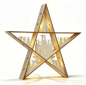 Fa Dekorációs Asztali Lámpa Led Komódhoz – Csillag 30 cm
