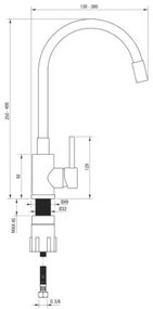 Deante Luno, mosogató csaptelep rugalmas karral, acél-fehér, BOC_W720