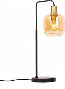 Design asztali lámpa fekete sárgarézzel és borostyán üveggel - Zuzanna