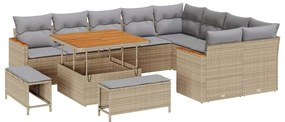 vidaXL Kerti Kanapé Szett párnával tárolóval 12 pcs Bézs Poly Rattan