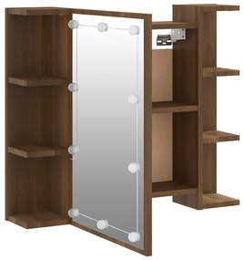 barna tölgyszínű tükrös szekrény LED-ekkel 70 x 16,5 x 60 cm