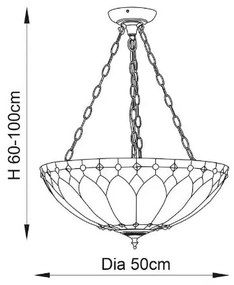 Endon 63976 - Láncos Tiffany BROOKLYN csillár 3xE27/60W/230V, átm. 50 cm