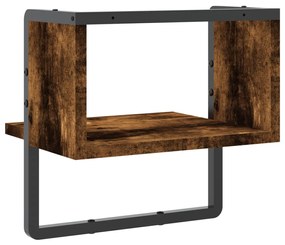 füstös tölgy színű fali polc rúddal 30x25x30 cm