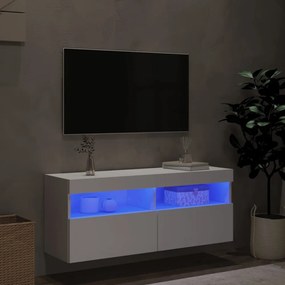 fehér falra szerelhető TV-szekrény LED-lámpákkal 100x30x40 cm