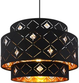 Globo 15448H1 Függeszték fém fekete váz, fekete-arany textil ernyővel, akril -kristály dekor gyöngyökkel. Ø:400, M:1400, fényforrás nélkül 1xE27 60W 230V