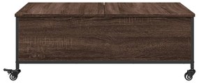 barna tölgy szerelt fa dohányzóasztal kerekekkel 91x55x34 cm