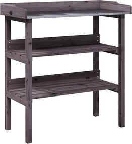 vidaXL szürke tömör fenyőfa növénytartó asztal polcokkal 78x38x82,5 cm
