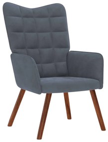 sötétszürke bársony pihenőfotel zsámolynal