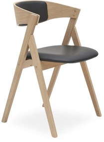 City design szék, fekete bőr ülőlap és hátlap, fehérített tölgy láb