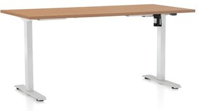 OfficeTech A állítható magasságú asztal, 160 x 80 cm, fehér alap, bükkfa
