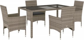 vidaXL 5 részes szürke polyrattan/üveg kerti étkezőgarnitúra párnával