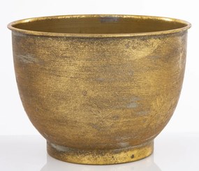 Antique óarany kerek koptatott fém virágtartó kaspó 15x21x21cm