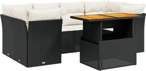 vidaXL 7 részes fekete polyrattan kerti ülőgarnitúra párnával