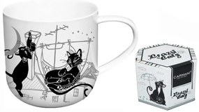 Cicás porcelán bögre 500 ml fekete macskák a háztetőn