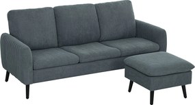 HOMCOM Sarokkanapé Párnázott Lábzsámollyal, 3 Párnával, L-alakú Kanapé Nappalira és Hálószobába 196 x 140 x 88 cm Szürke | Aosom